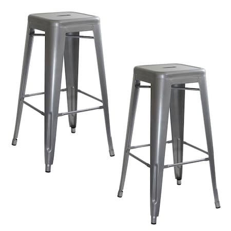 Amerihome Loft Silver Metal Bar Stool, PK2 BS0302PK